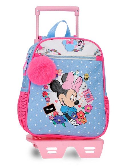 MOCHILA ADAP. 28CM. C/CARRO. MINNIE FLOWERS