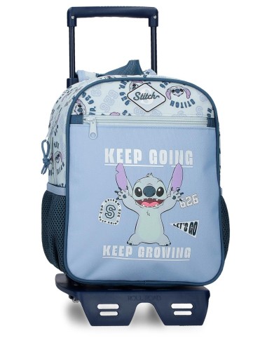 MOCHILA ADAP. 28CM. C/CARRO. STITCH KEEP GOING