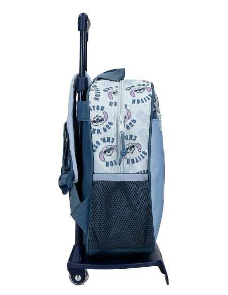 MOCHILA ADAP. 28CM. C/CARRO. STITCH KEEP GOING