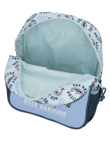 MOCHILA ADAP. 28CM. C/CARRO. STITCH KEEP GOING