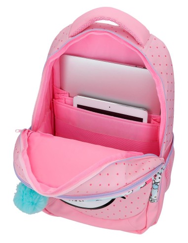 MOCHILA ADAP. 42CM 3C. C/CARRO. HELLO KITTY BOWS