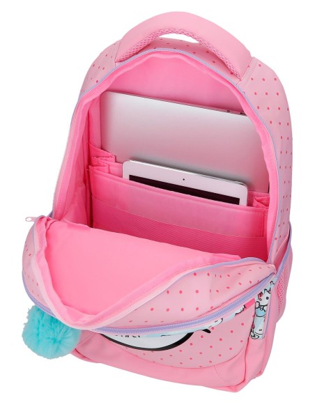 MOCHILA ADAP. 42CM 3C. C/CARRO. HELLO KITTY BOWS