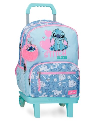 MOCHILA ADAP. 44CM 2C. C/CARRO. STITCH HEARTS