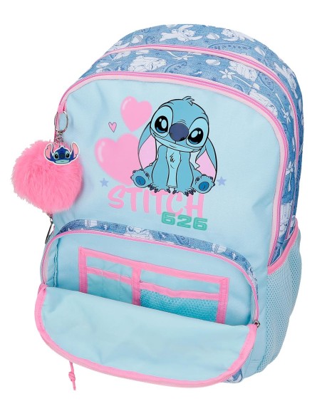 MOCHILA ADAP. 44CM 2C. C/CARRO. STITCH HEARTS
