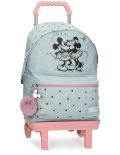 MOCHILA ADAP. 44CM. C/CARRO. MICKEY Y MINNIE KISSES.