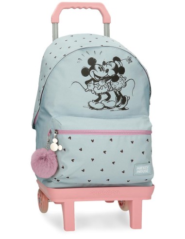 MOCHILA ADAP. 44CM. C/CARRO. MICKEY Y MINNIE KISSES.
