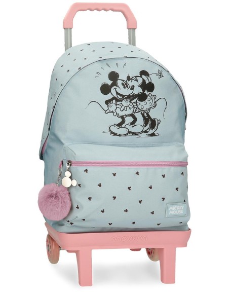 MOCHILA ADAP. 44CM. C/CARRO. MICKEY Y MINNIE KISSES.