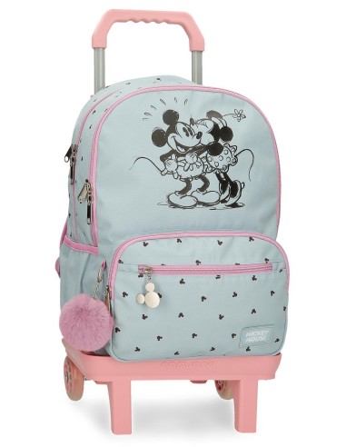 MOCHILA ADAP. 44CM. C/CARRO. MICKEY Y MINNIE KISSES.