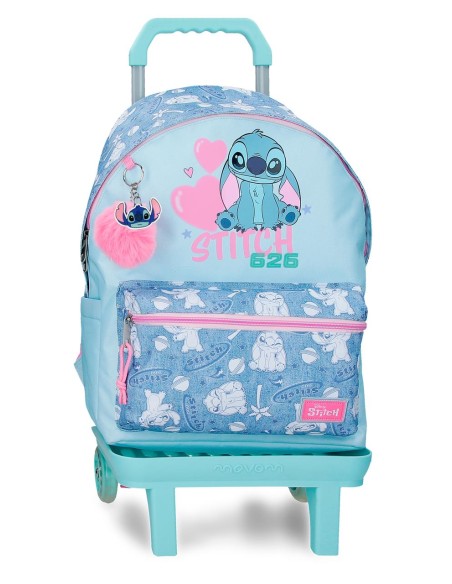 MOCHILA ADAP. 44CM. C/CARRO. STITCH HEARTS