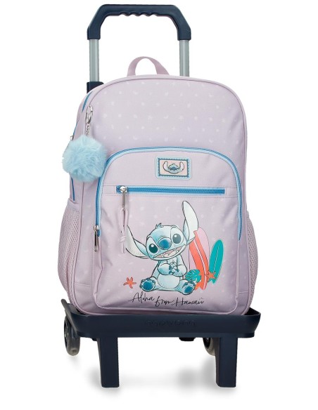 MOCHILA ADAP. 38CM. C/CARRO. STITCH FROM HAWAII
