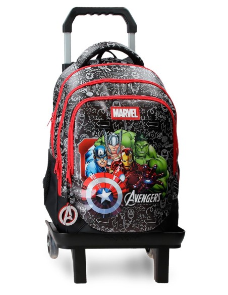MOCHILA ADAP. 41CM 3C. C/CARRO. TEAM AVENGERS